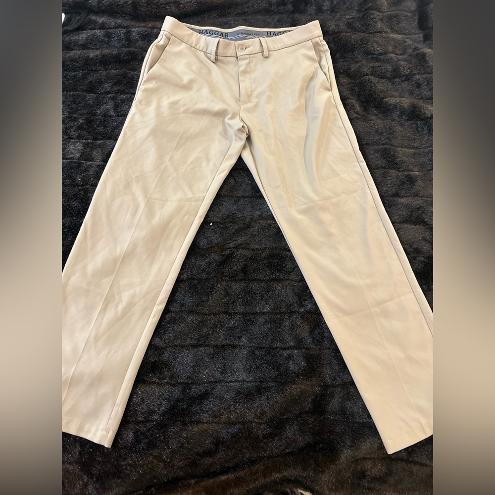 Haggar Cool 18 Pro Men’s Dress Pants Straight Fit 36x32 Tan Beige